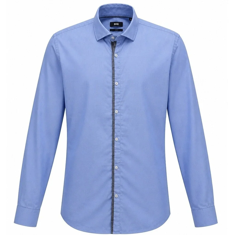 WE Fashion Mens Shirt Slim Fit Blue Elbow Patches Academic Preppy Business